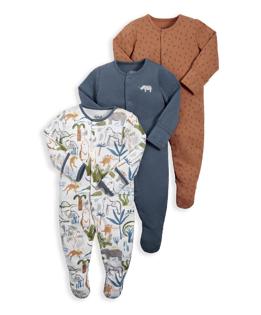Safari Dinosaur Sleepsuits - Set of 3