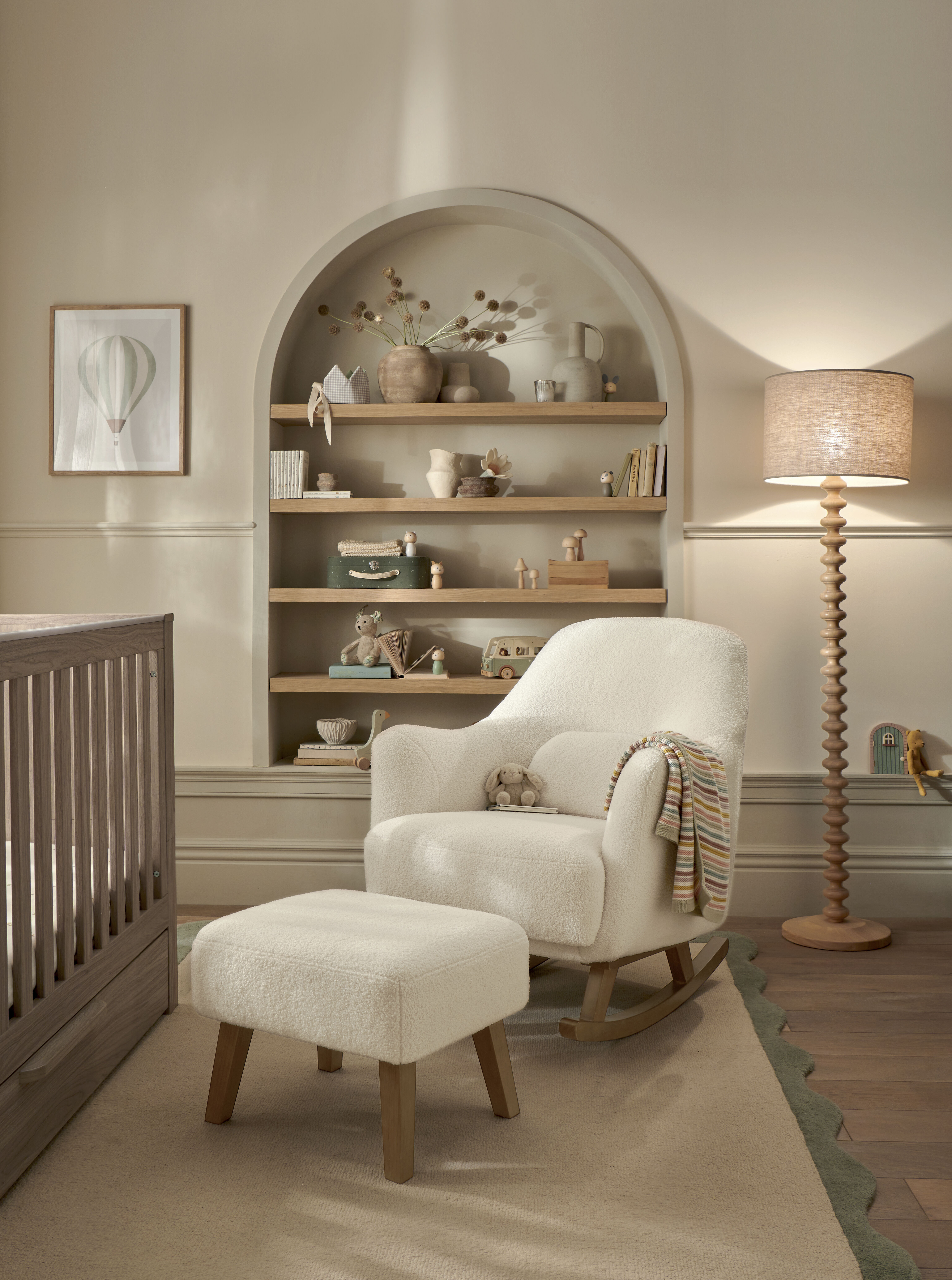 Penrose Nursing Chair & Stool - Off White Boucle