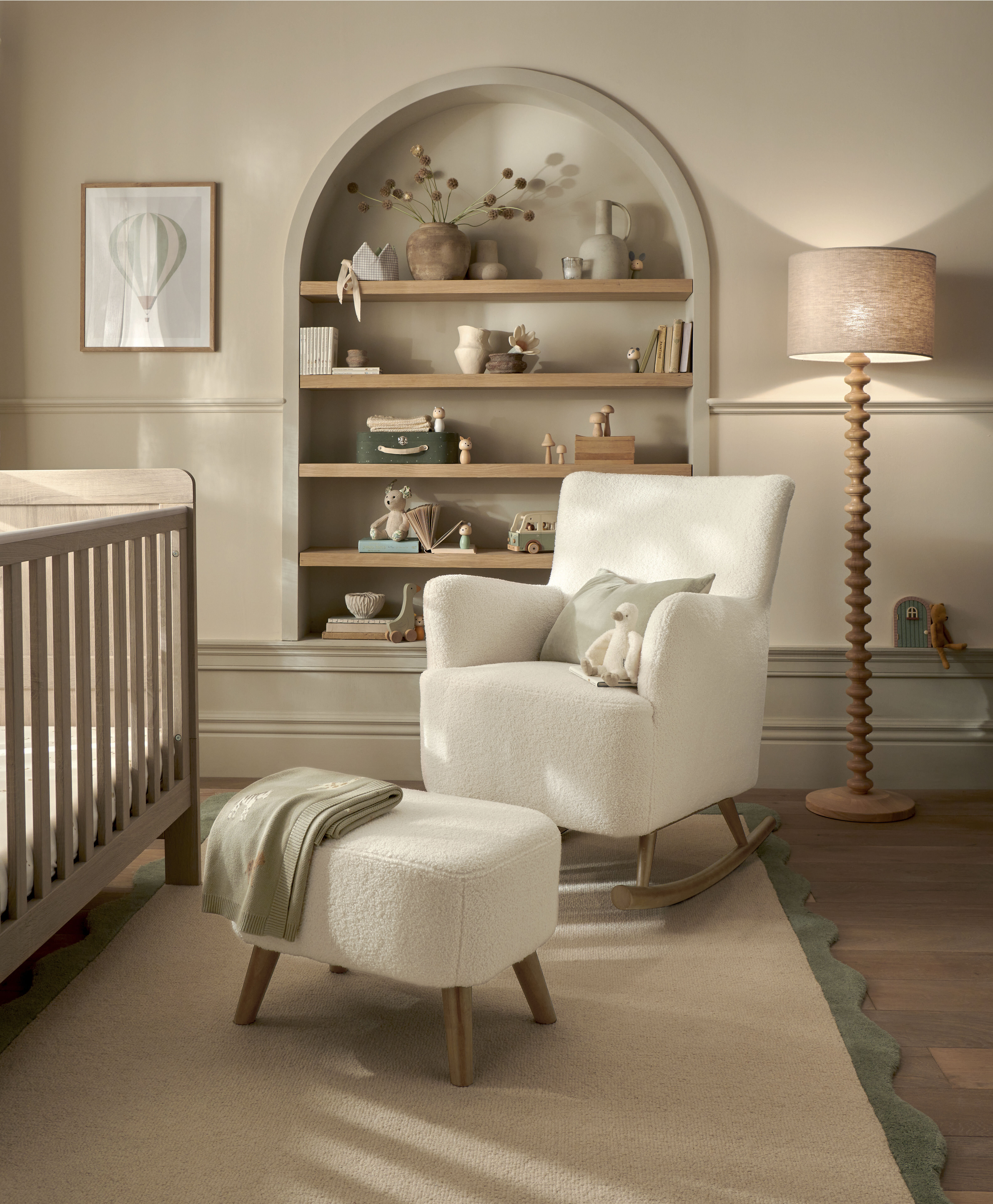 Elwood Nursing Chair & Stool - Off White Boucle