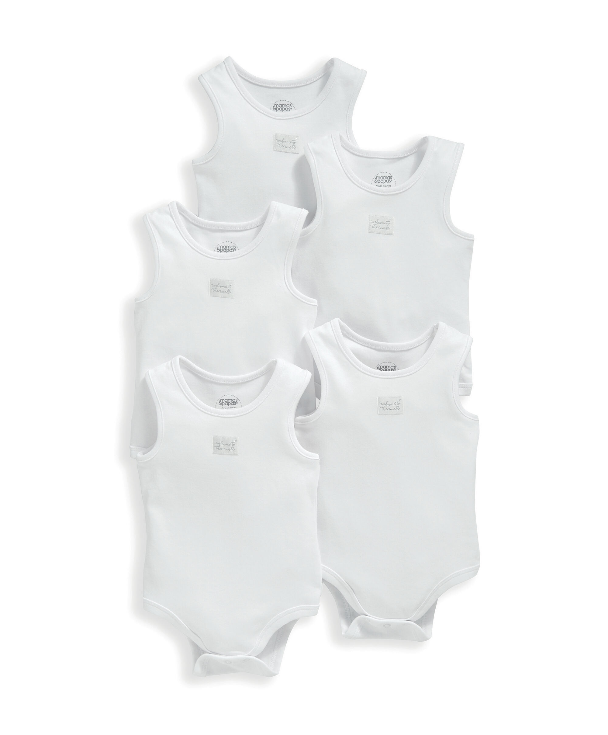 5 Pack Sleeveless White Bodysuits