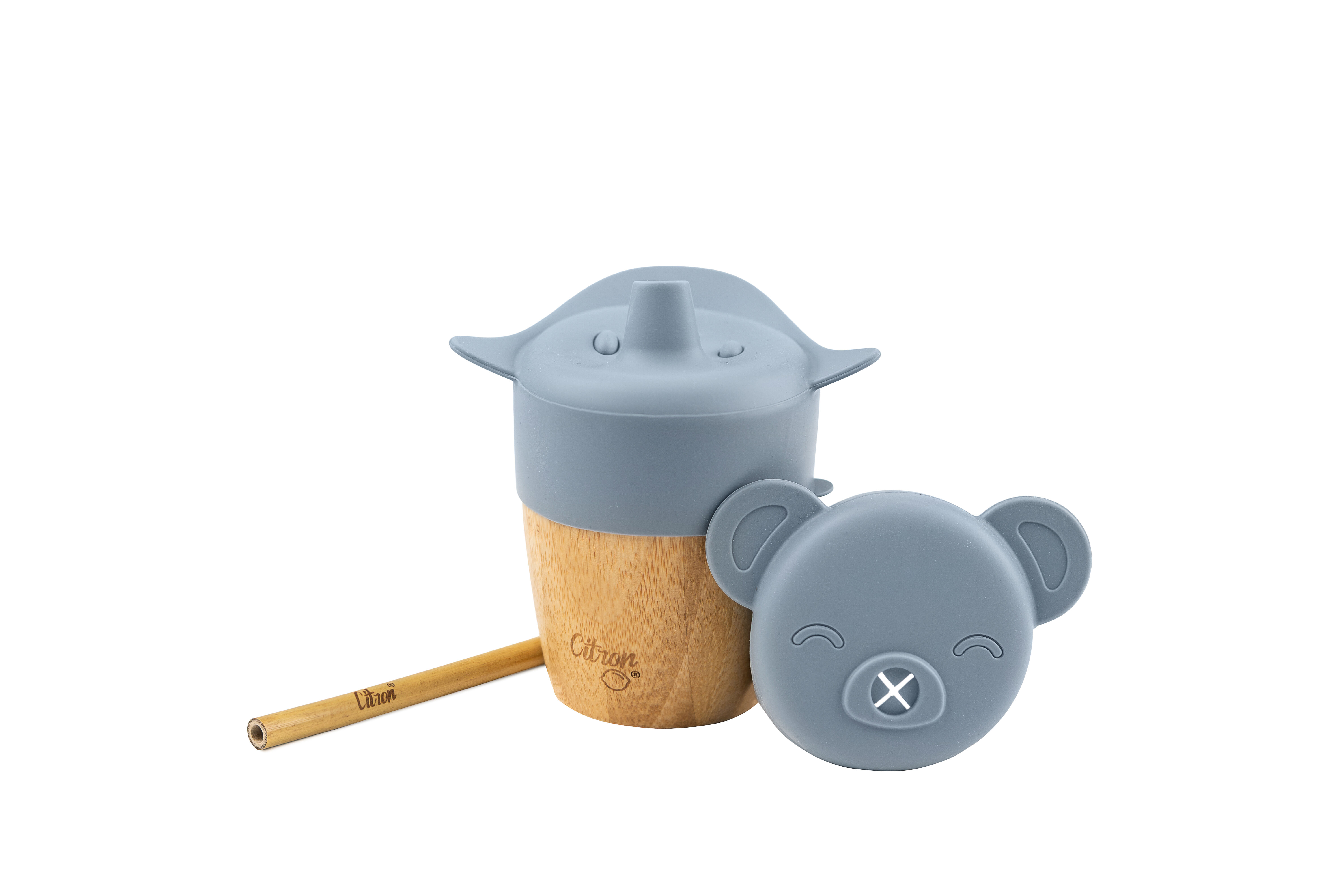 Citron Organic Bamboo Cup W Lids Dusty Blue